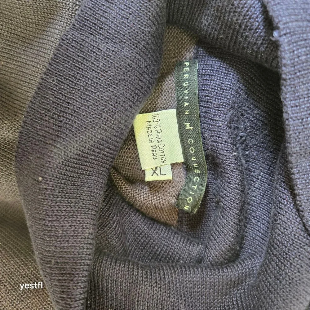 Women's Peruvian Connection Blue Purple Navy Pima Cotton Turtleneck Sweater XL